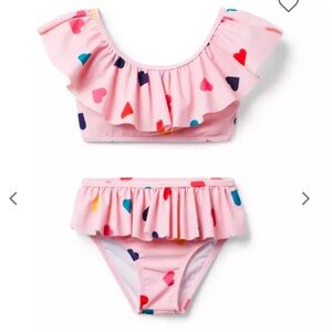Pink Ruffle Heart Print Swimsuit